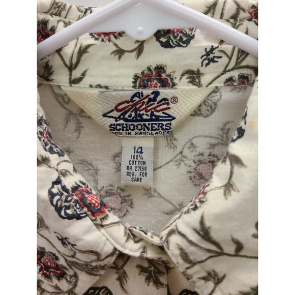 Vtg 80s 100% Cotton Linen feel Size 14 Blouse button Shirt floral long sleeve - Picture 4 of 8